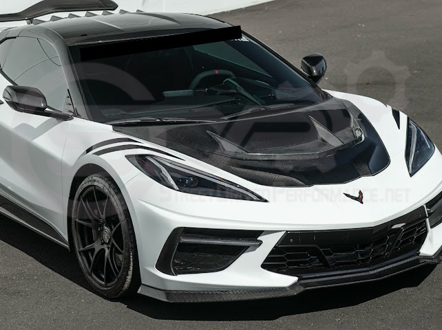 2020-PRESENT CHEVROLET CORVETTE C8 | ZR1 REPLICA STYLE DOUBLE SIDED CARBON FIBER FRONT VENTED HOOD